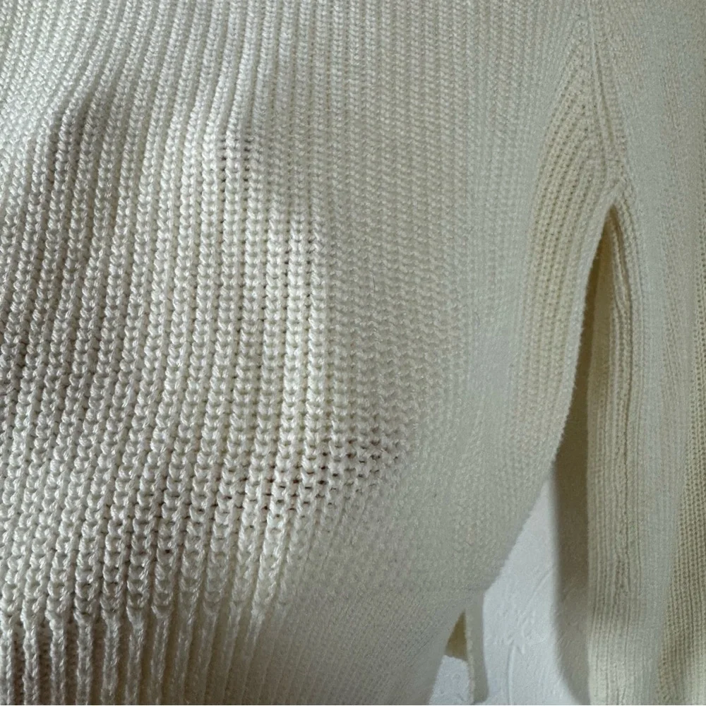 No Comment Sweater Pullover Sweatshirt Knit Top Ivory White Solid Henley Buttons - Picture 6 of 8